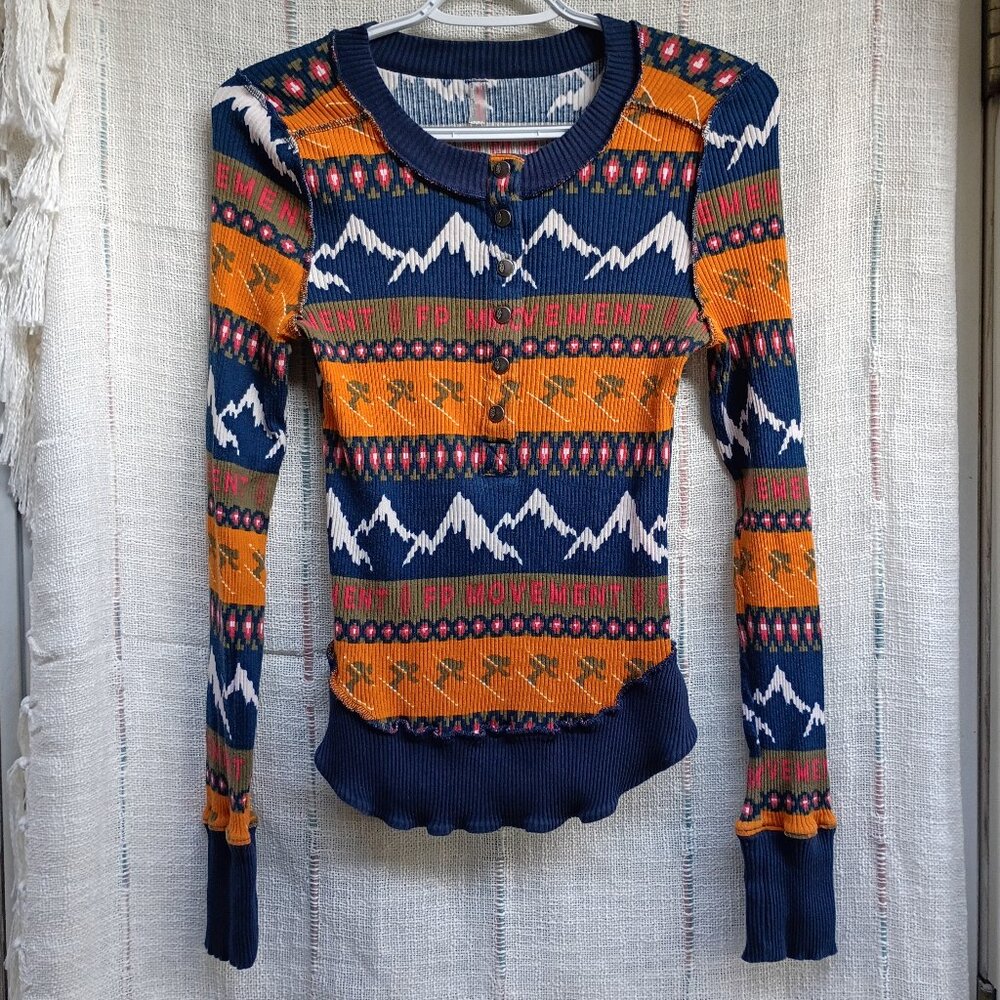 Free People Medium Rally Rib FP Movement Henley boho skiing warm winter top